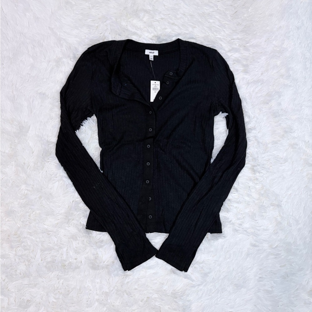 Aerie Black Ribbed Cardigan